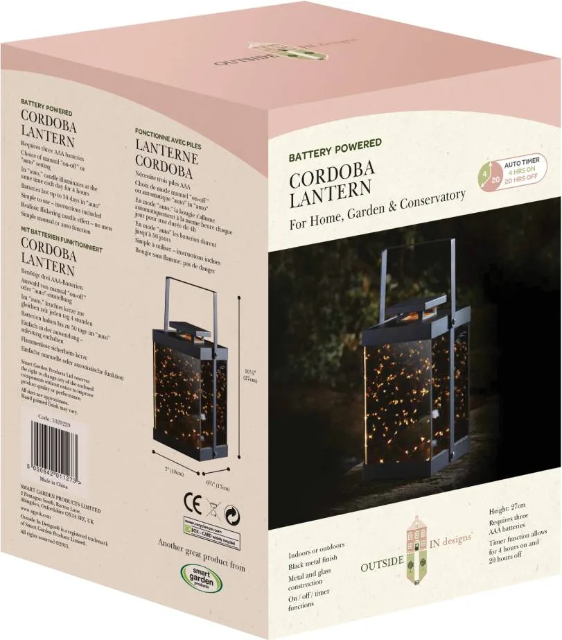 Farol Cordoba Metalico y Cristal 26,5 cm