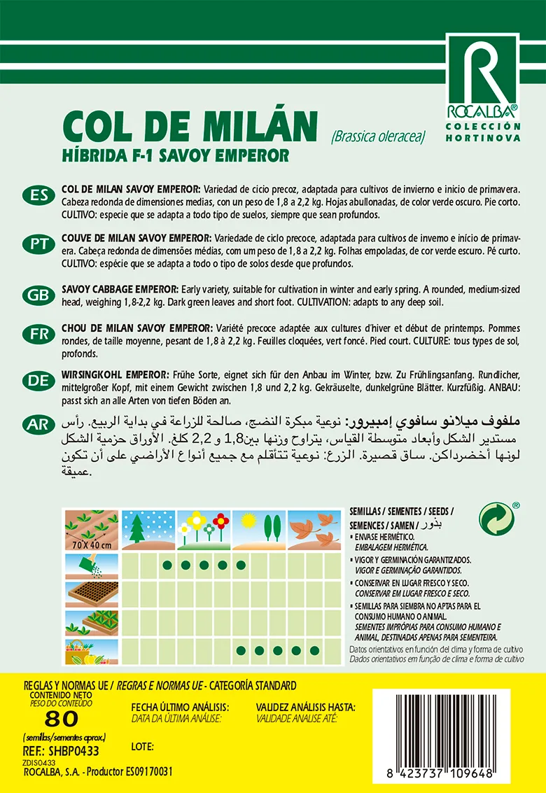 Semilla Profesional Col de Milan Hibrida F1 Savoy Emporr — foto 2