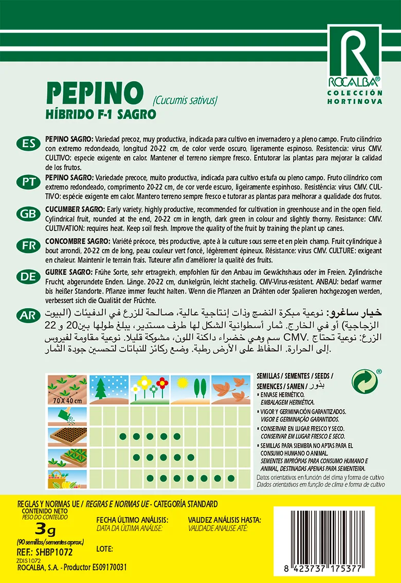 Semilla Profesional Pepino Hibrido F1 Sagro — foto 2