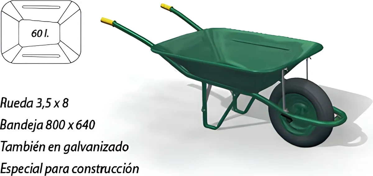 Carretillo Verde con Rueda Maciza 60 Litros — foto 2