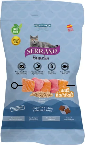 Snack Serrano Gatos Bolsa 50gr Salmon y Atun AntiHairball