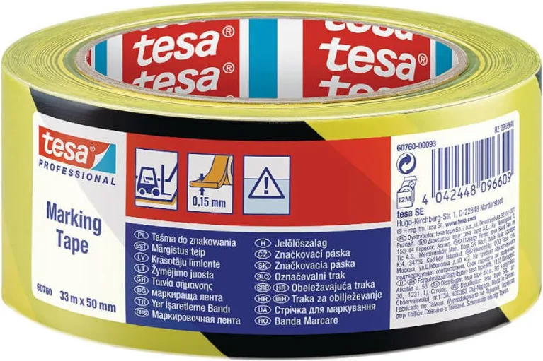 Cinta Señalizacion Tesa Negra Amarilla 50mm 33 Metros