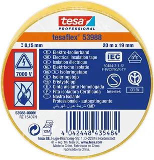 Cinta Aislante Tesa Amarilla 19 mm 20 Metros