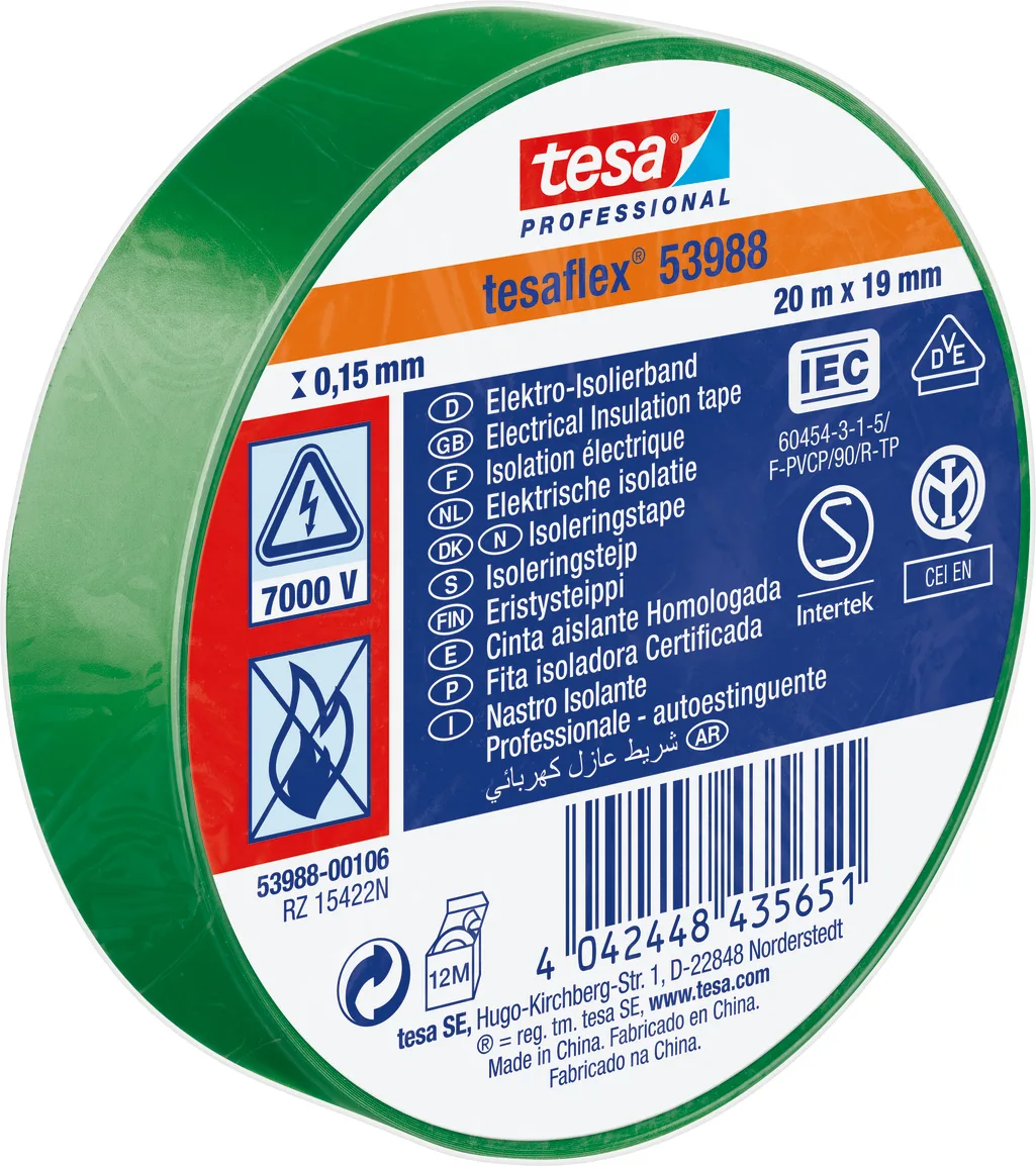 Cinta Aislante Tesa Verde 19 mm 20 Metros