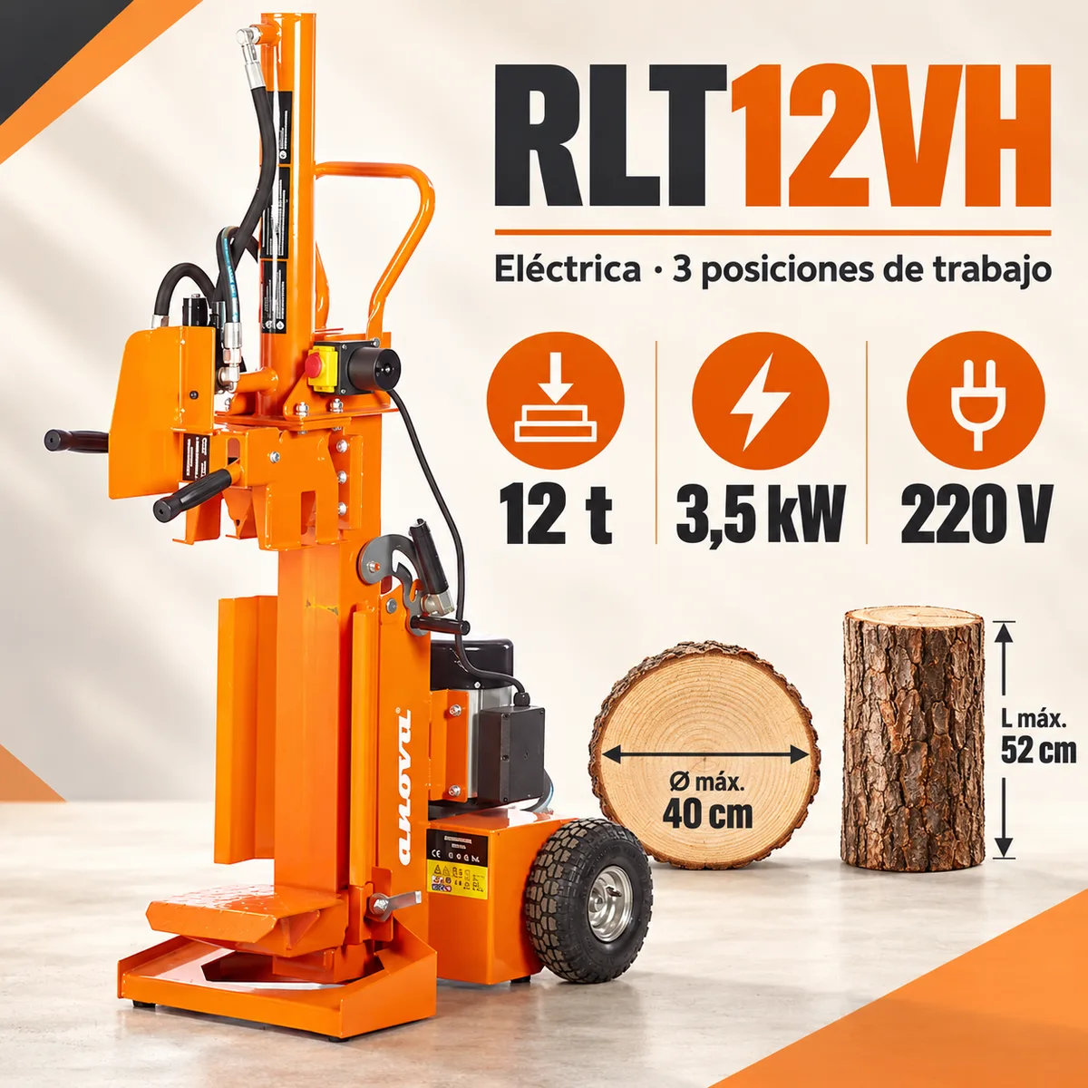 Rompedora de leña eléctrica Anova RLT12VH · 12 t · 3,5 kW · convertible — foto 5