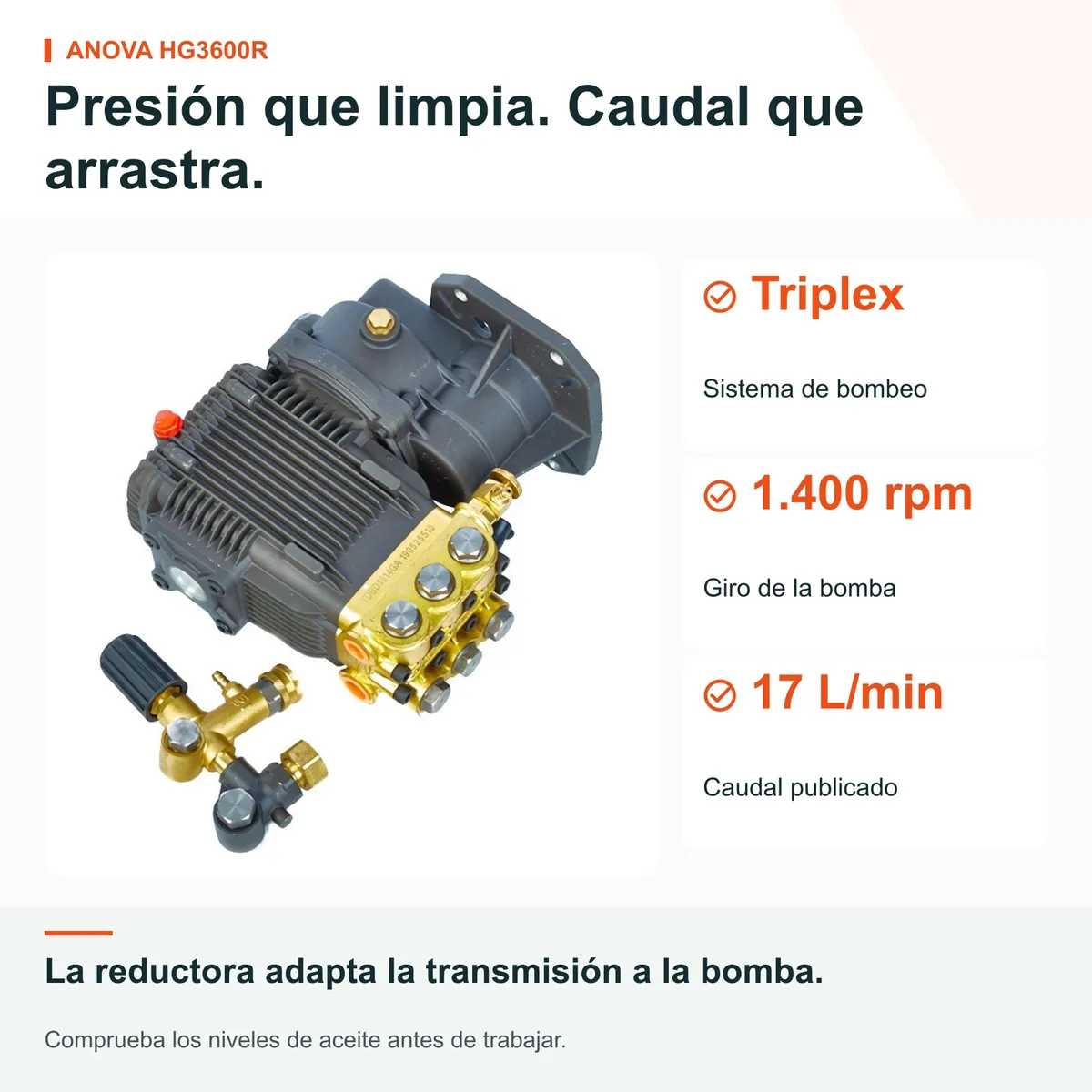 Hidrolimpiadora de gasolina Anova HG3600R · 248 bar · 17 L/min · bomba triplex con reductora — foto 3