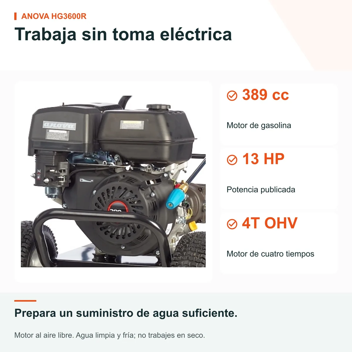 Hidrolimpiadora de gasolina Anova HG3600R · 248 bar · 17 L/min · bomba triplex con reductora — foto 6