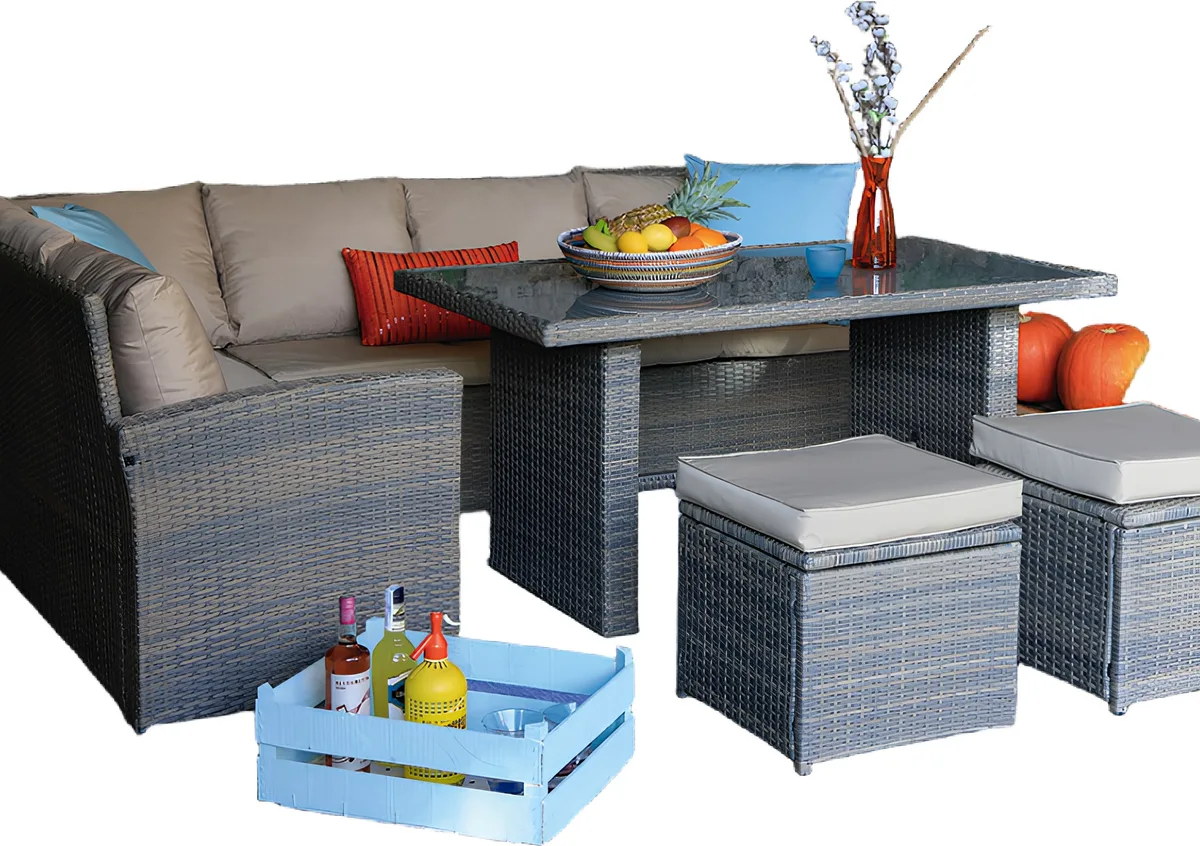 Conjunto Jardin Bali Mesa Alta + 2 Sofas + 2 Pufs