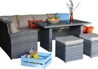 Conjunto Jardin Bali Mesa Alta + 2 Sofas + 2 Pufs