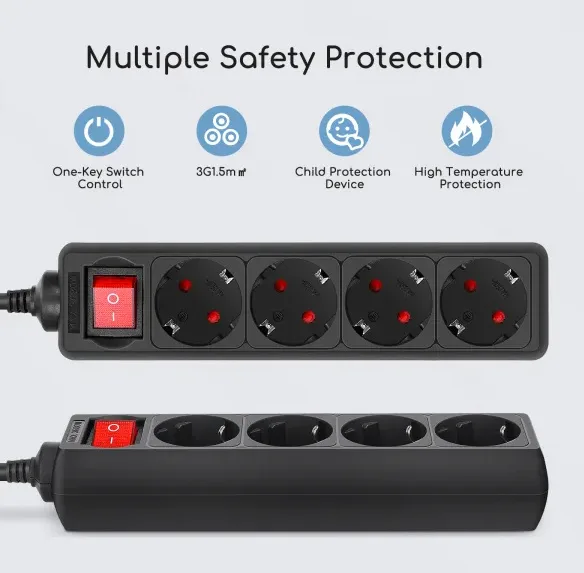 Base Multiple Regleta con Interruptor 4 Tomas 1,5 m Negro — foto 2