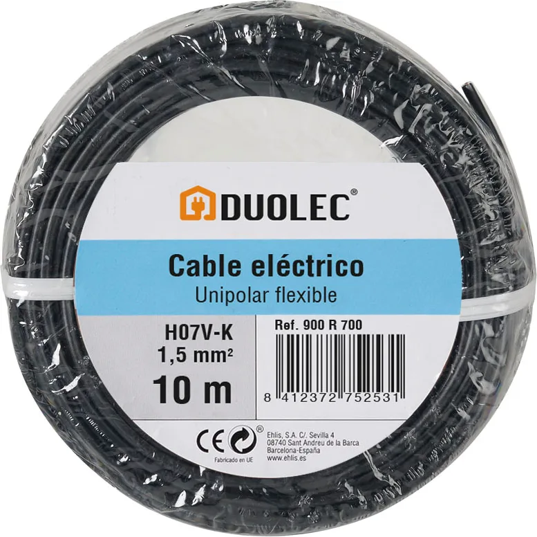 Cable Electrico 1.5mm*10m Negro Duolec
