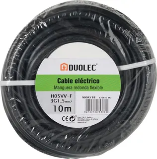 Cable Electrico Manguera Redonda 3*1,5 10m Negro Duolec