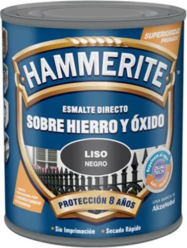 Esmalte Metalico Directo Hammerite Liso Brillo Negro 250ml