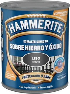 Esmalte Metalico Directo Hammerite Liso Brillo Negro 250ml