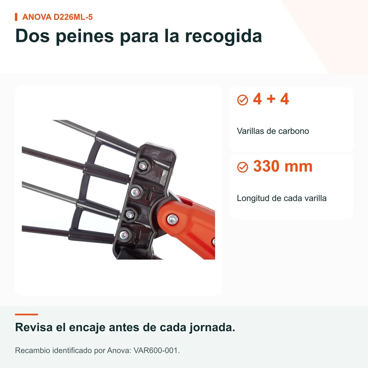 Cabezal vareador Anova D226ML-5 · 4+4 varillas de carbono · adaptador de 9 estrías — foto 3