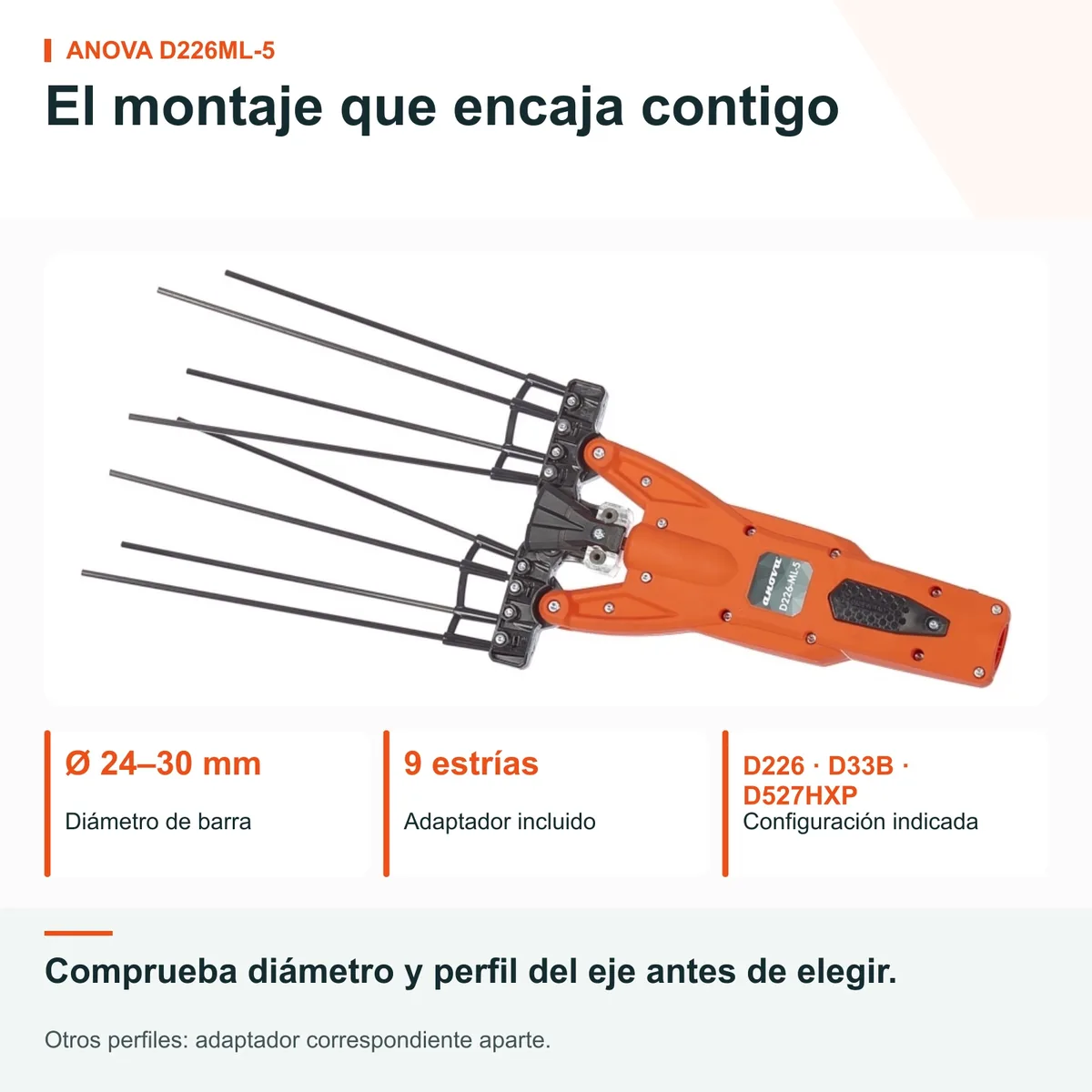 Cabezal vareador Anova D226ML-5 · 4+4 varillas de carbono · adaptador de 9 estrías — foto 6