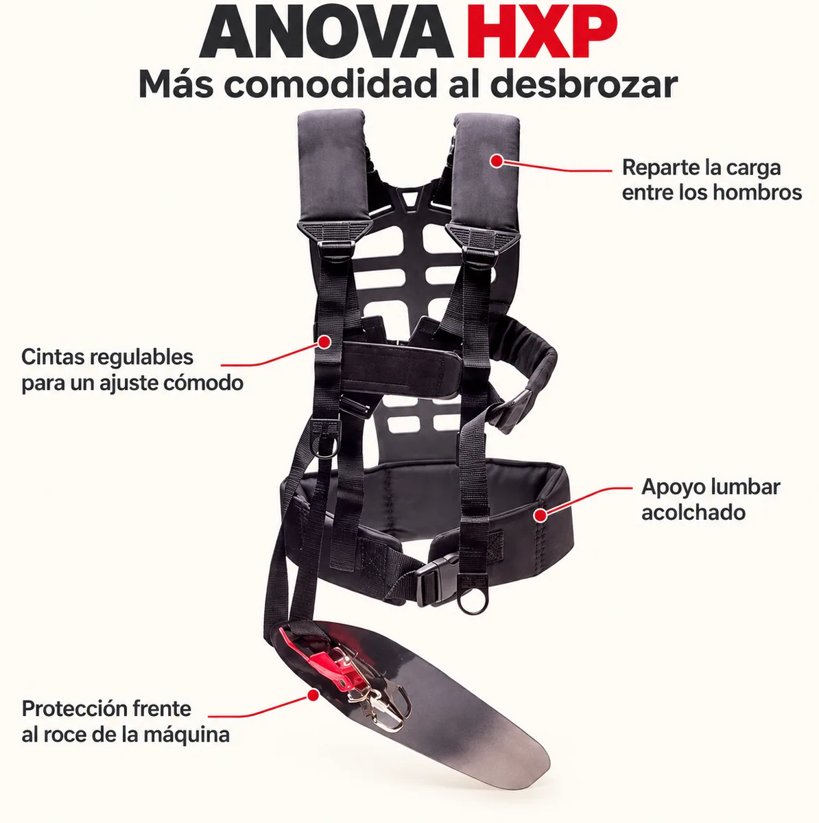 Arnes Desbrozadora Profesional Anova Doble Enganche con Proteccion Lumbar Hxp — foto 3