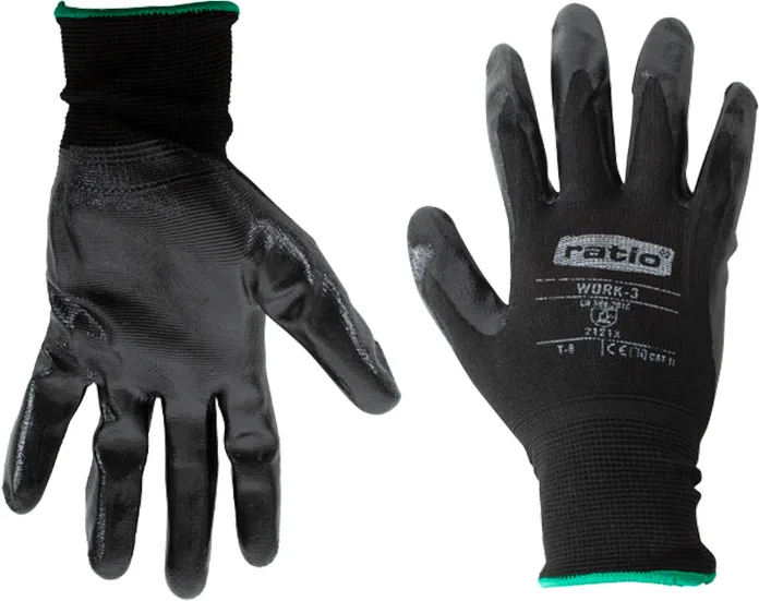 Guante Nylon Recubierto Nitrilo Negro Work3 Talla 10