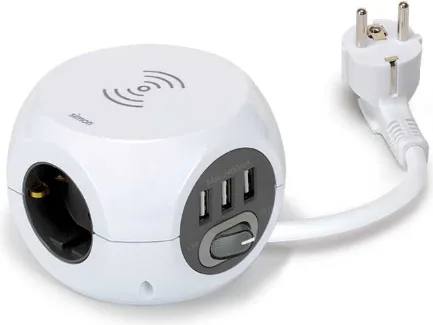 Base Multiple Combi Ball 3 Tomas 16a + 3 Puertos Usb 2,4a con Carga Inalámbrica 1a — foto 2