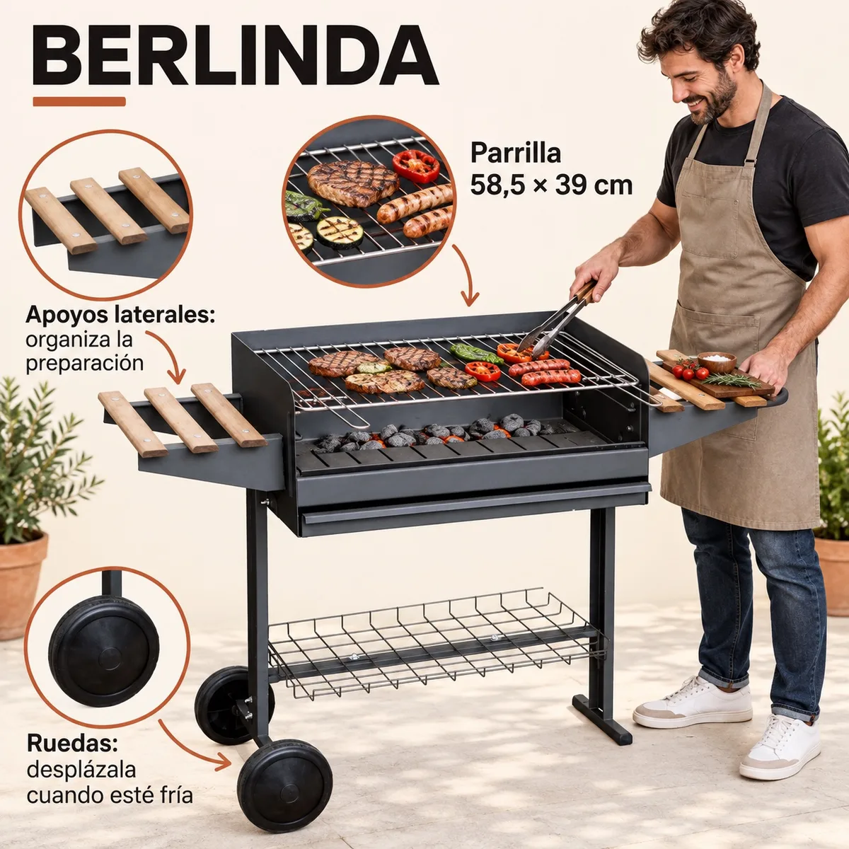 Barbacoa Carbon Modelo Berlinda 120x42x86 cm — foto 2