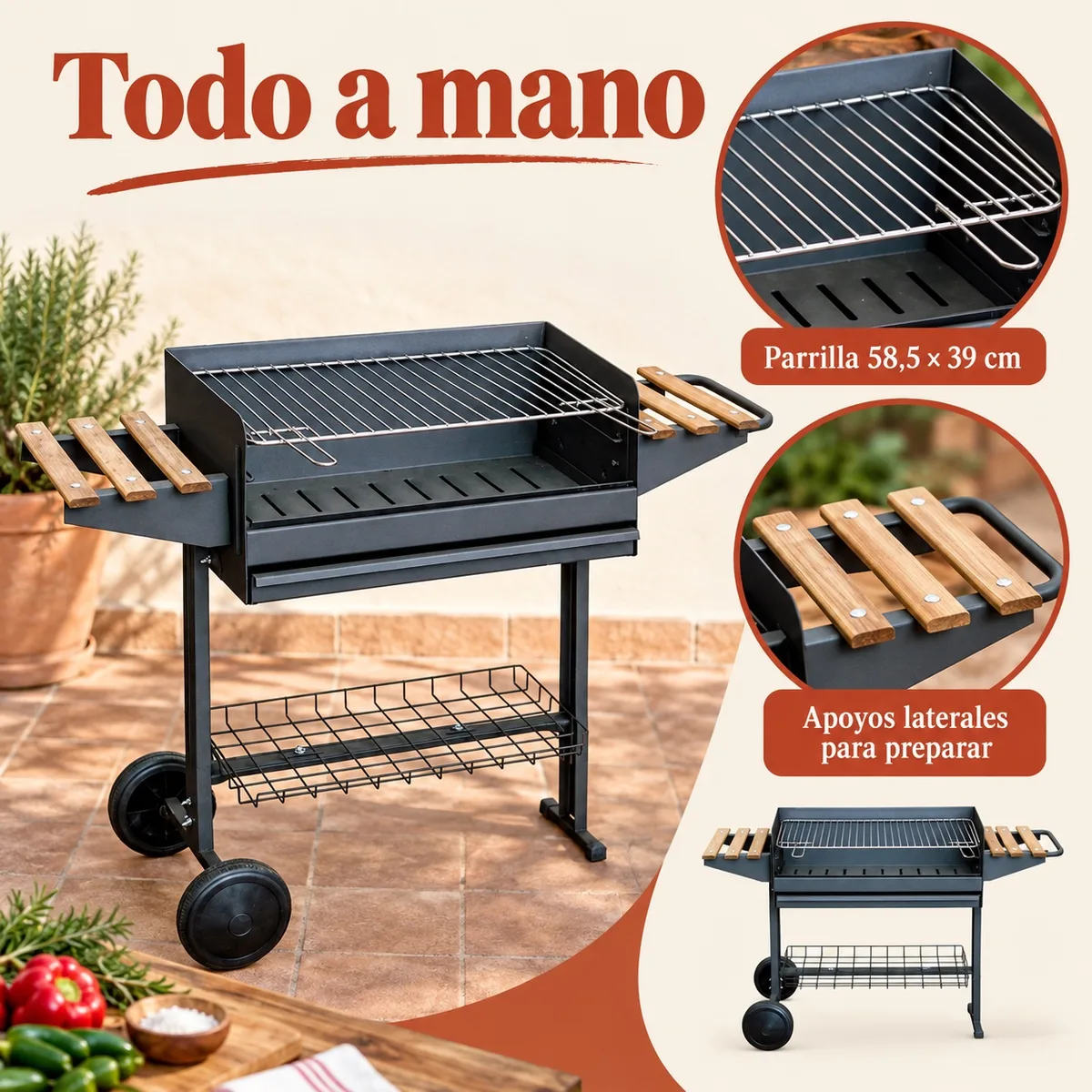 Barbacoa Carbon Modelo Berlinda 120x42x86 cm — foto 5