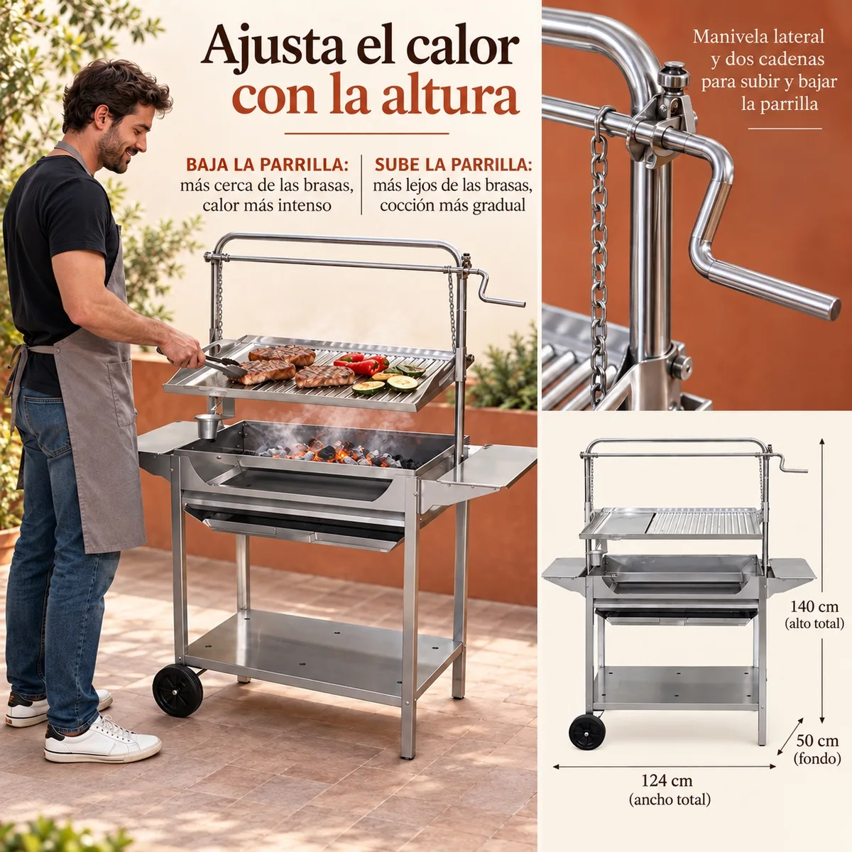 Barbacoa Inox Tocha con Ruedas y Elevador — foto 5