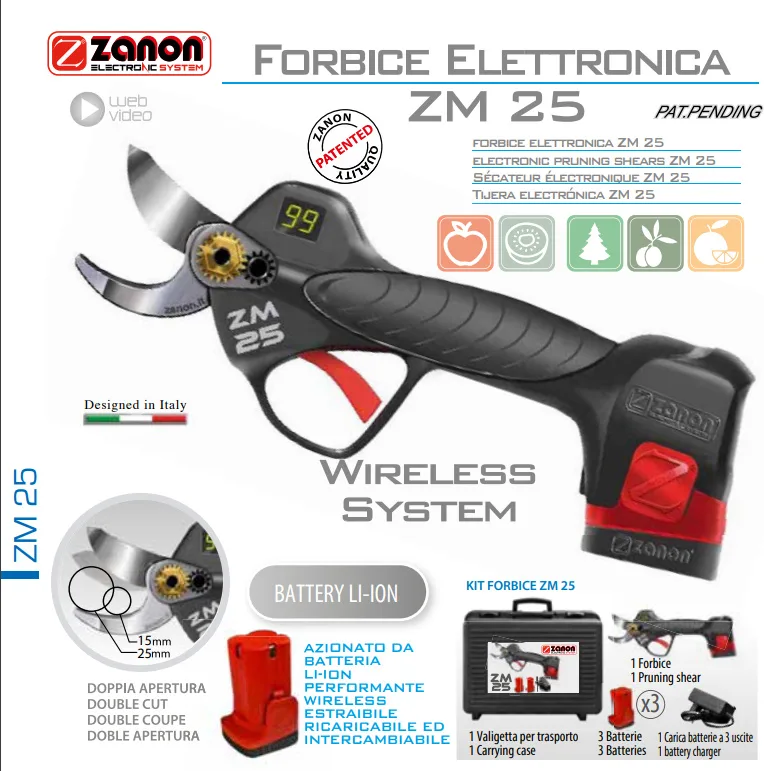 Zanon Tijera Poda Bateria Zm25 + 3 Baterias — foto 2