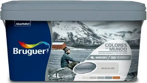 Pintura Plastica Bruguer Colores del Mundo Escandinavia Matiz de Gris 4 L