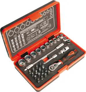 Llave Vaso 1/4" con accesorios 32 Piezas Ratio