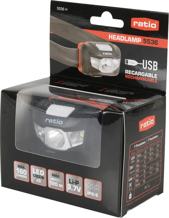 Linterna frontal LED RATIO recargable Headlamp 5536 — foto 5