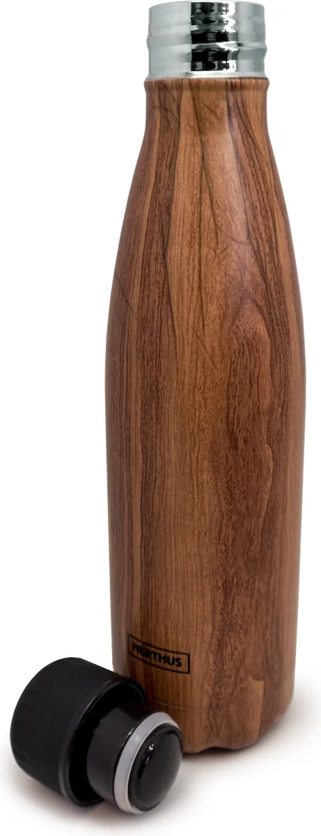 Botella de Doble Pared de acero Inoxidable Madera — foto principal