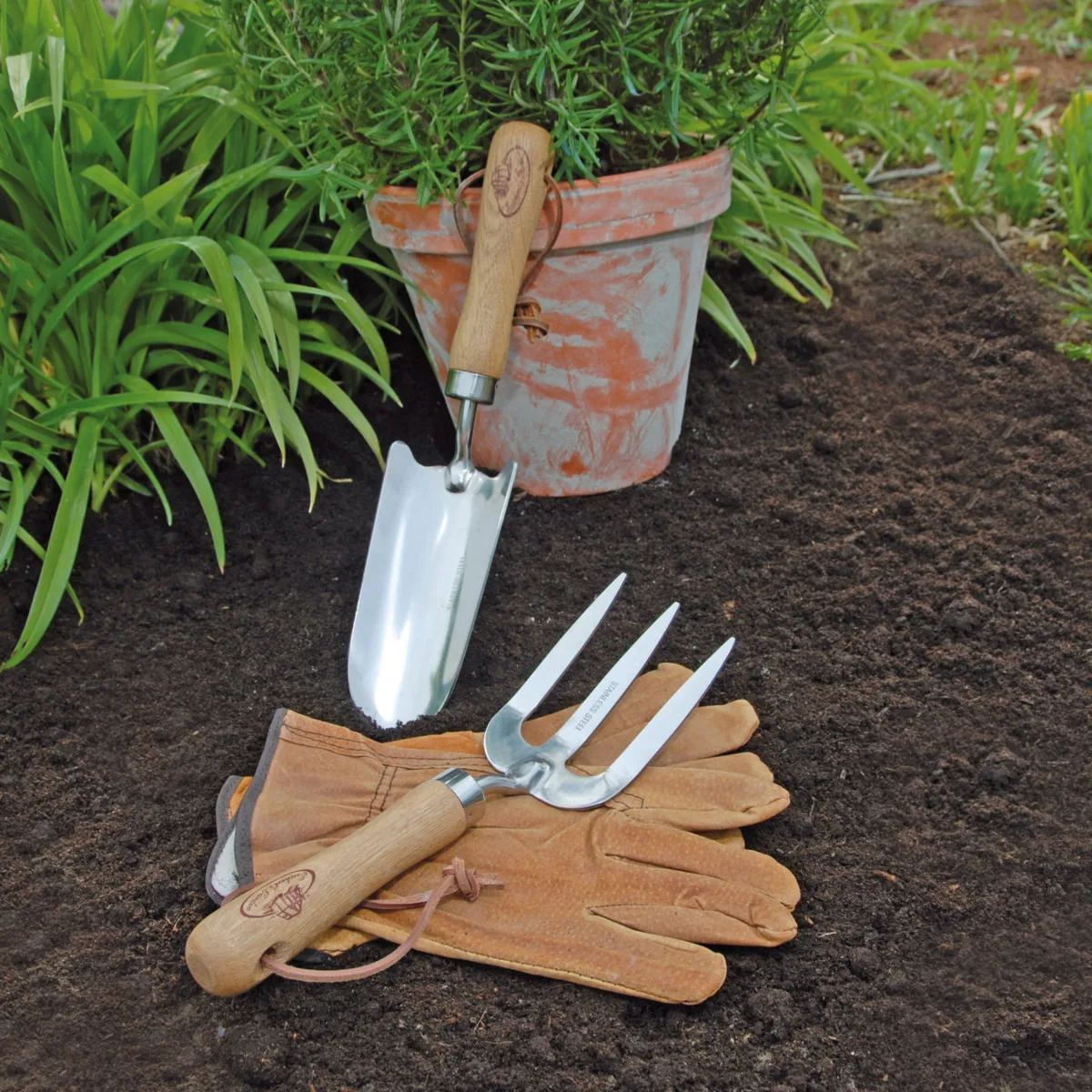 Kit Jardin Guantes Cuero y Herramientas Jardin Acero Inox — foto 4
