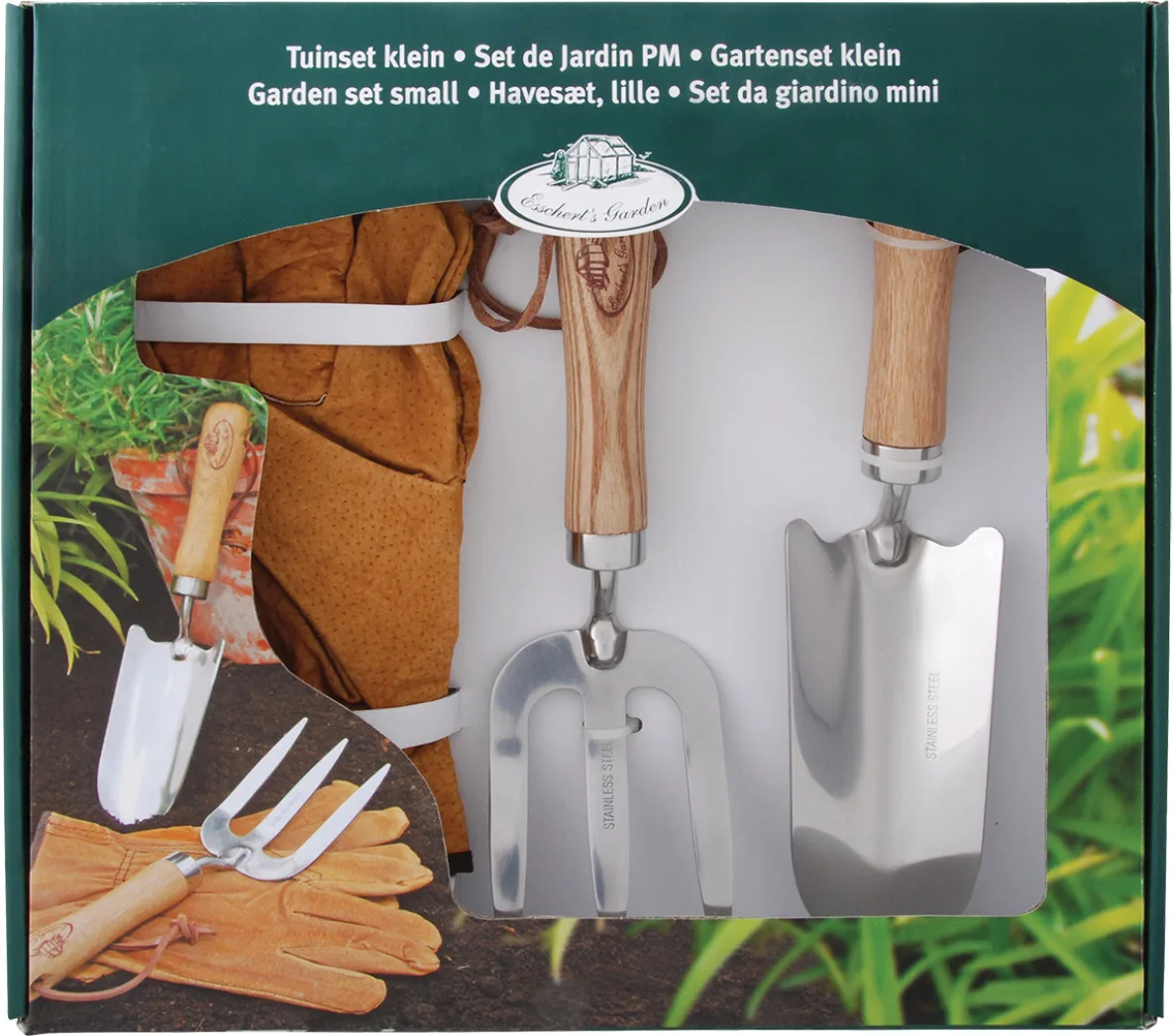 Kit Jardin Guantes Cuero y Herramientas Jardin Acero Inox — foto 2