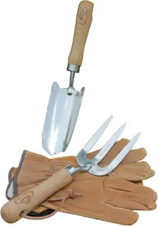 Kit Jardin Guantes Cuero y Herramientas Jardin Acero Inox