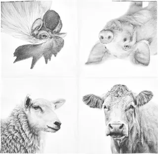 Servilletas de Papel con Animales de Granja Blanco y Negro