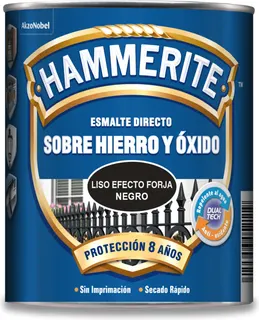 Esmalte Metalico Directo Hammerite Liso Brillo Efecto Forja Negro 750ml
