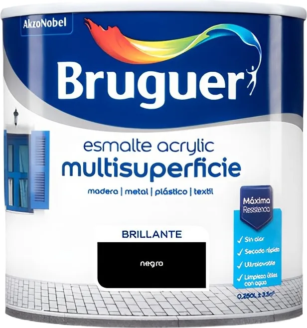 Esmalte Acrílico Brillante Negro Bruguer 750ml