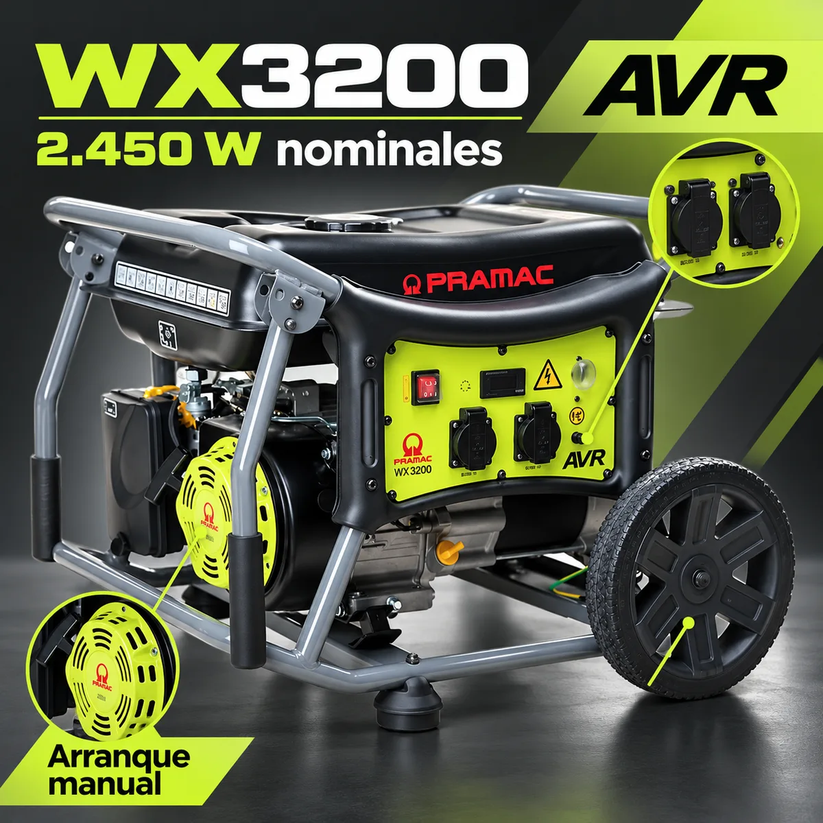 Generador de gasolina Pramac WX3200 · 2.450 W · arranque manual — foto 2