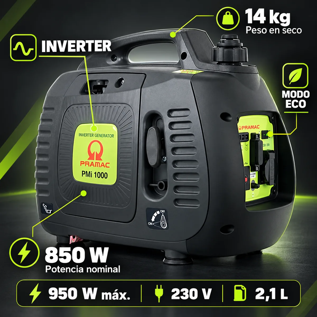 Generador inverter Pramac PMi1000 · 850 W · portátil · gasolina — foto 2