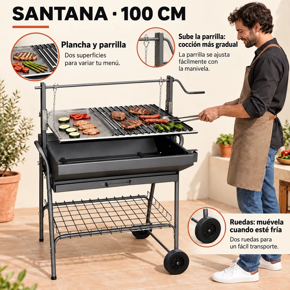 Barbacoa Santana Plancha-parrilla 100 cm con Ruedas — foto 2