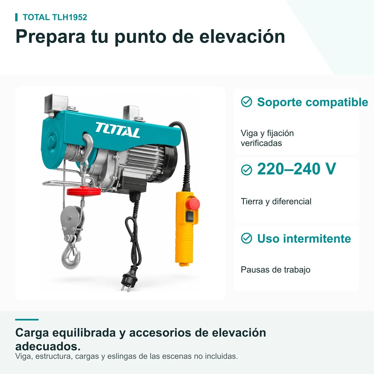 Polipasto eléctrico TOTAL TLH1952 900 W · 250/500 kg — foto 5