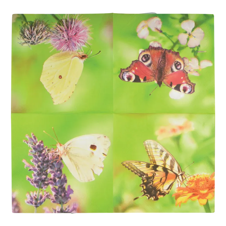 Servilletas de Papel Mariposas 33x33cm Fondo Verde