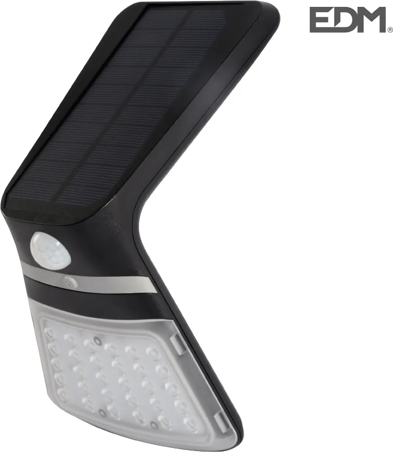 Luz solar exterior jardín recargable con sensor de presencia Edm negra 430 lumnes