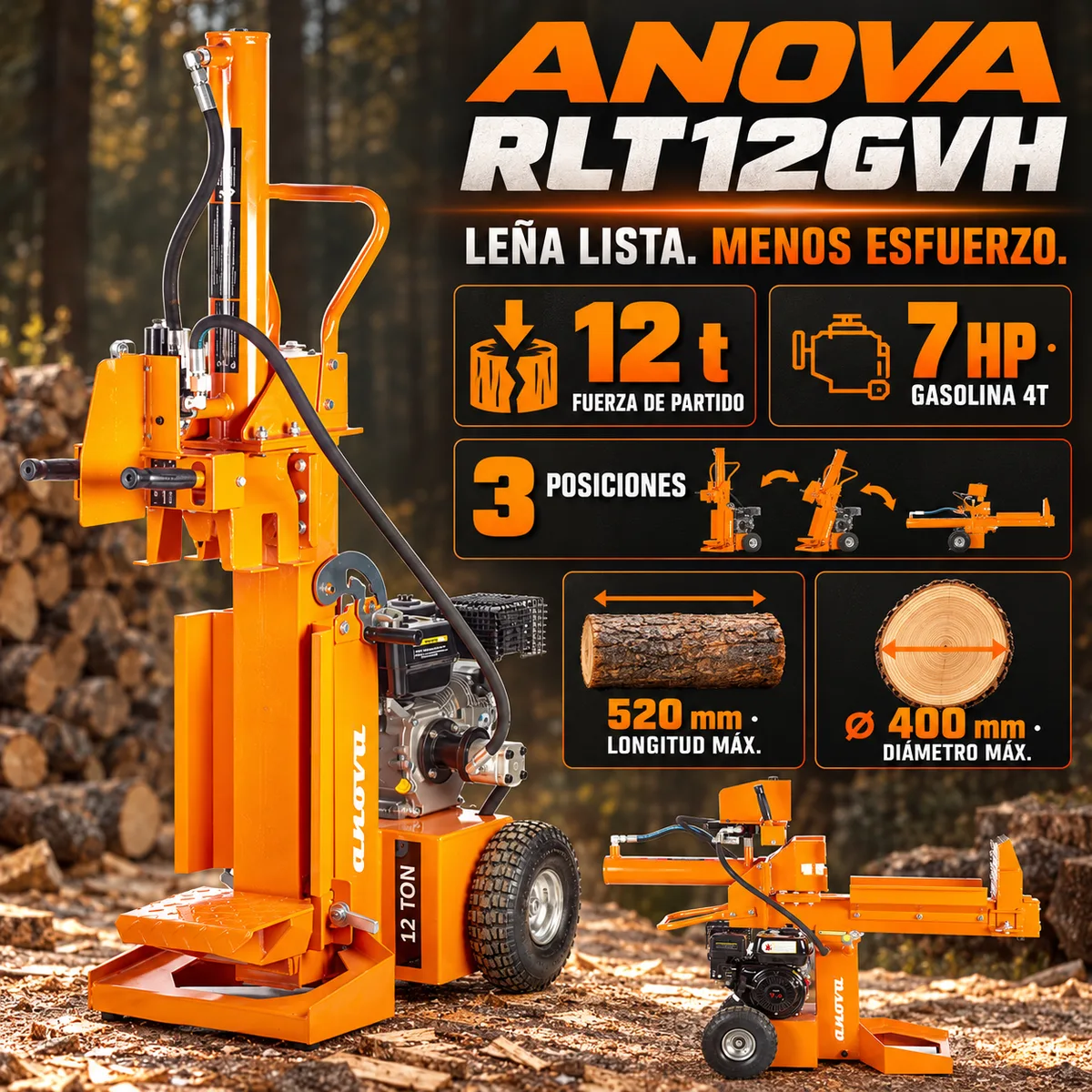 Rompedora de leña Parte Troncos Anova Gasolina RLT12GVH — foto 5