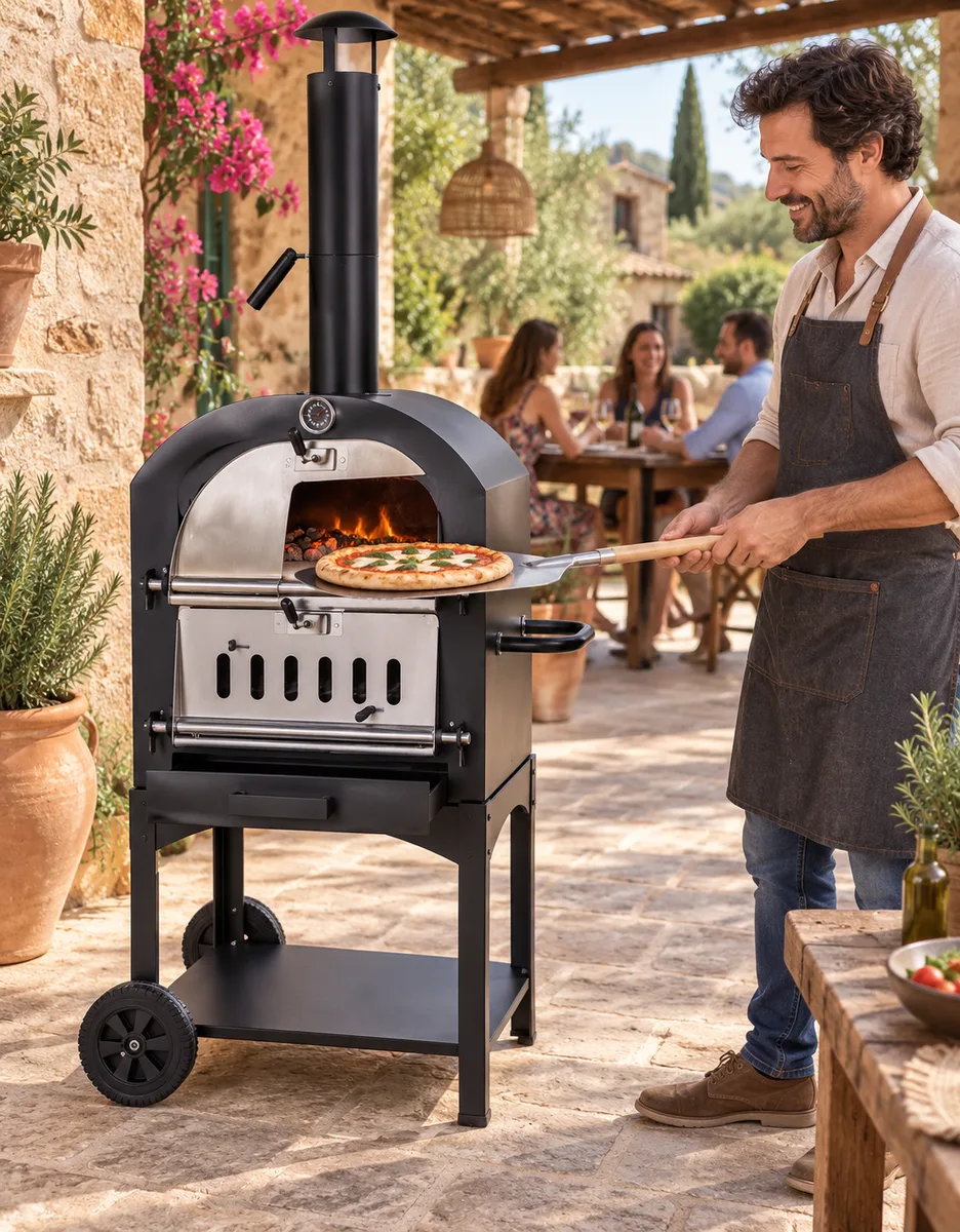 Barbacoa de carbón con horno para pizza Koopman 68 x 48 x 156 cm con ruedas — foto 4