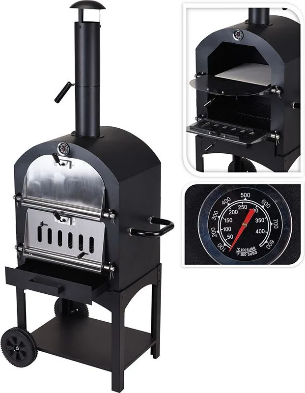 Barbacoa de carbón con horno para pizza Koopman 68 x 48 x 156 cm con ruedas