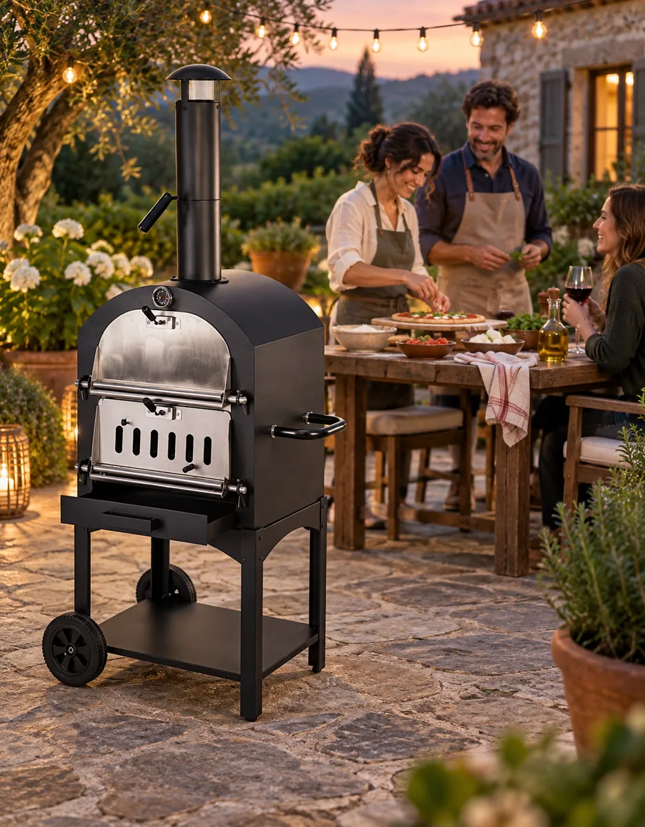 Barbacoa de carbón con horno para pizza Koopman 68 x 48 x 156 cm con ruedas — foto 3