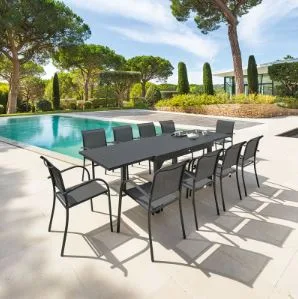 Conjunto Mesa Extensible + 4 Sillas Serie Piazza Grafito