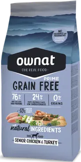 Pienso Perros Ownat Grain Free Prime Senior Pollo y Pavo 12 kg