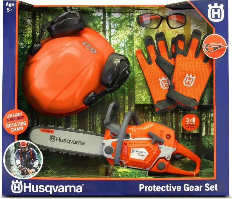 Kit Motosierra de Juguete Husqvarna 550 XP Casco Guantes y Gafas